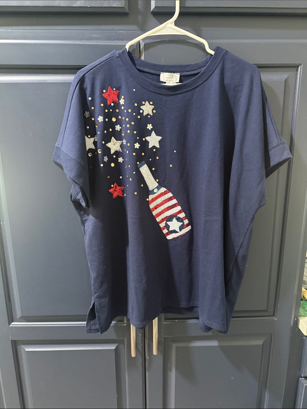 Mudpie Patriotic navy shirt with sequin and gem detail NEW with tags!